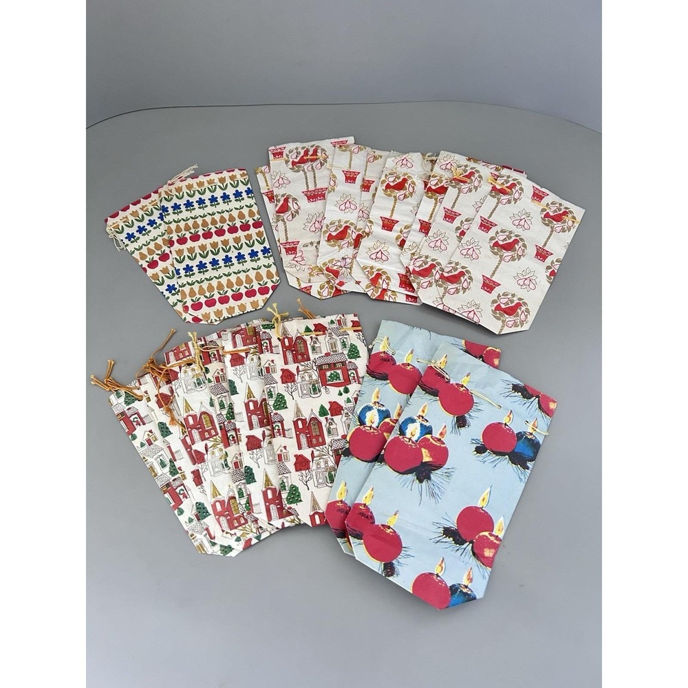 Vintage Christmas CHADWICK MILLER Small Drawstring Paper Gift Treat BAGS